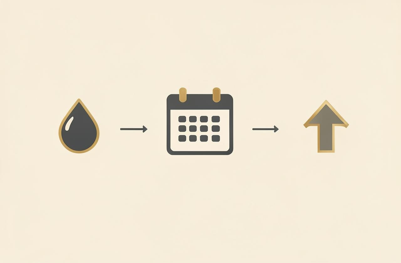 Three-step timeline showing hydration, daily consistency and gradual improvement